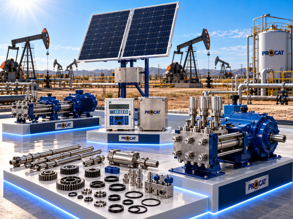 sistema de bomba de inyección química con panel solar instalado en campo petrolero
